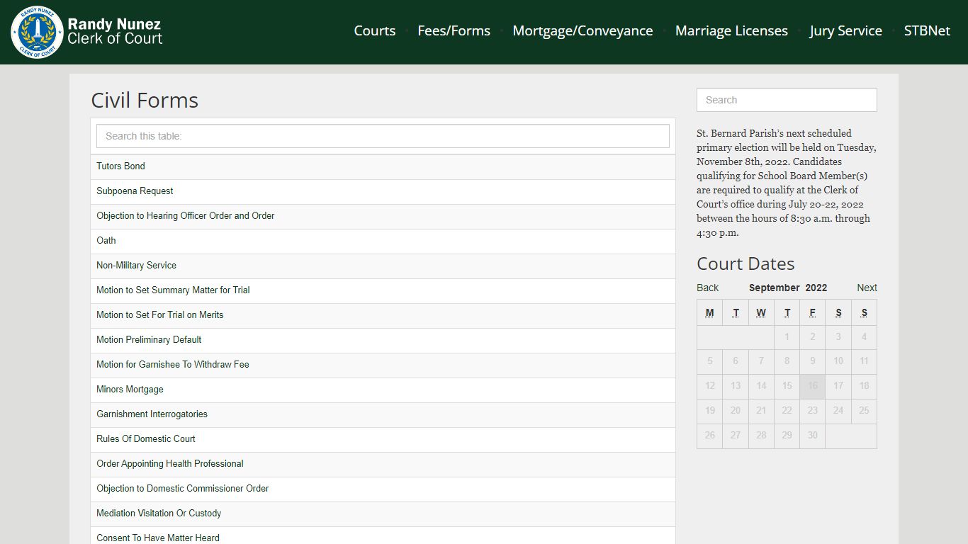 Randy Nunez, St. Bernard Parish Clerk of Court » Civil Forms